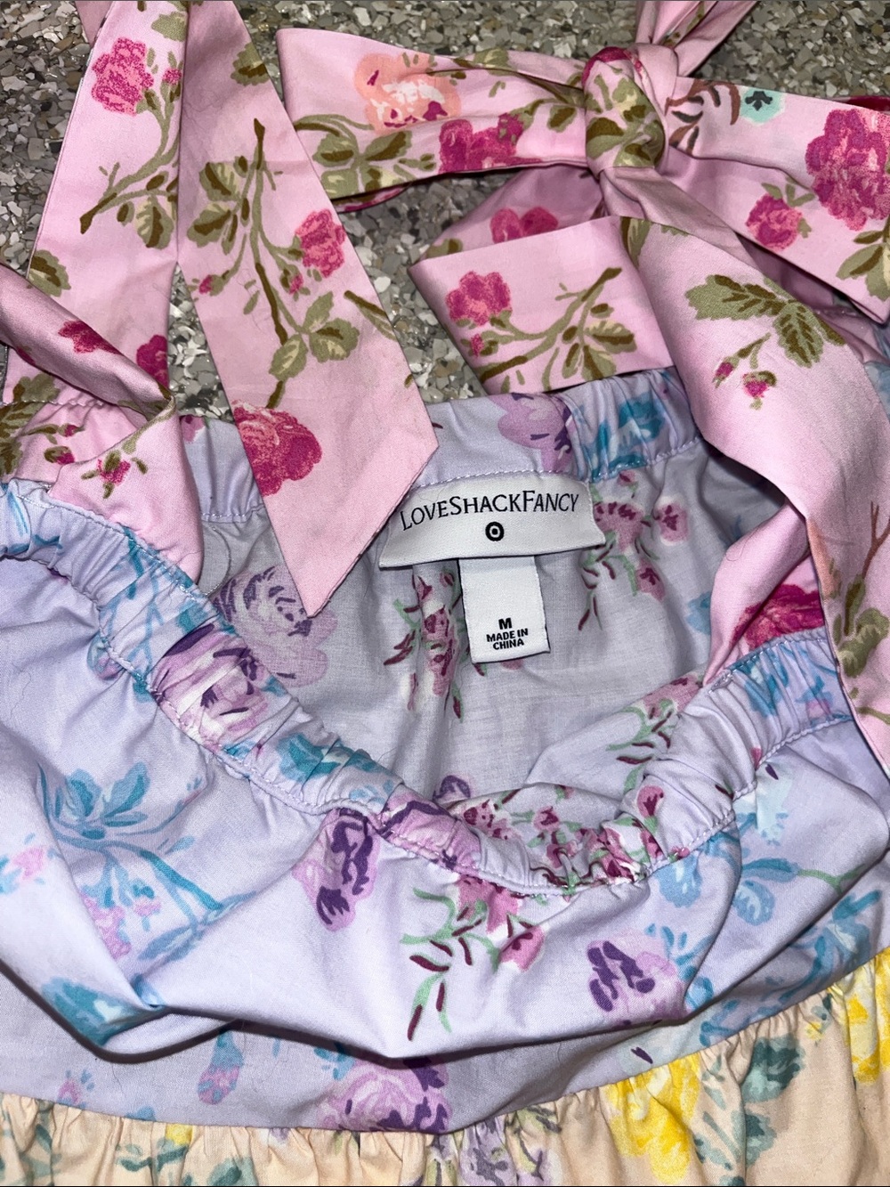 LoveShackFancy Tiered Floral Tie-Shoulder Dress - Pink, Yellow & Lavender NEW - Picture 3 of 13